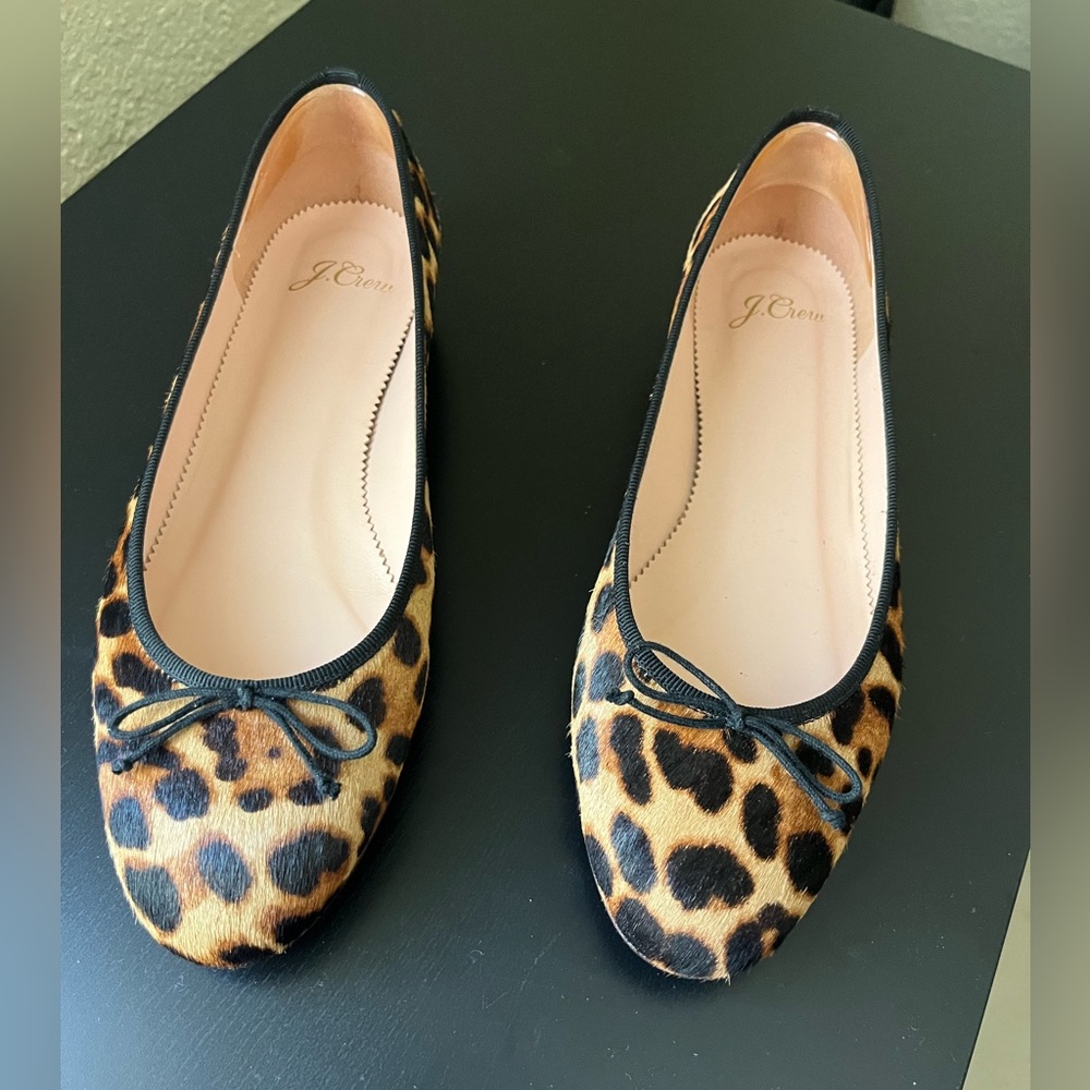 J. Crew Kiki ballet flats in leopard calf hair, size 7.5, worn once
